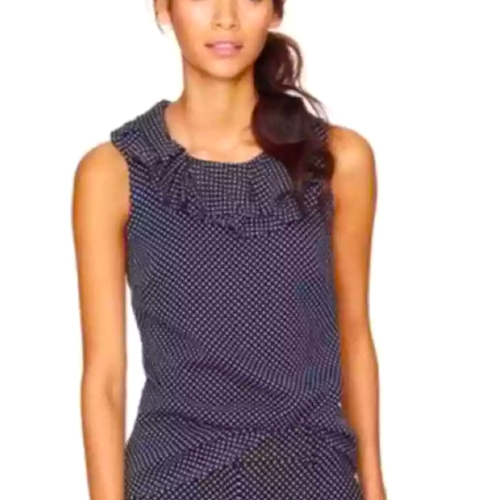 J. Crew 100% Silk Sleeveless Ruffle Navy Polka Dot Top size 2
